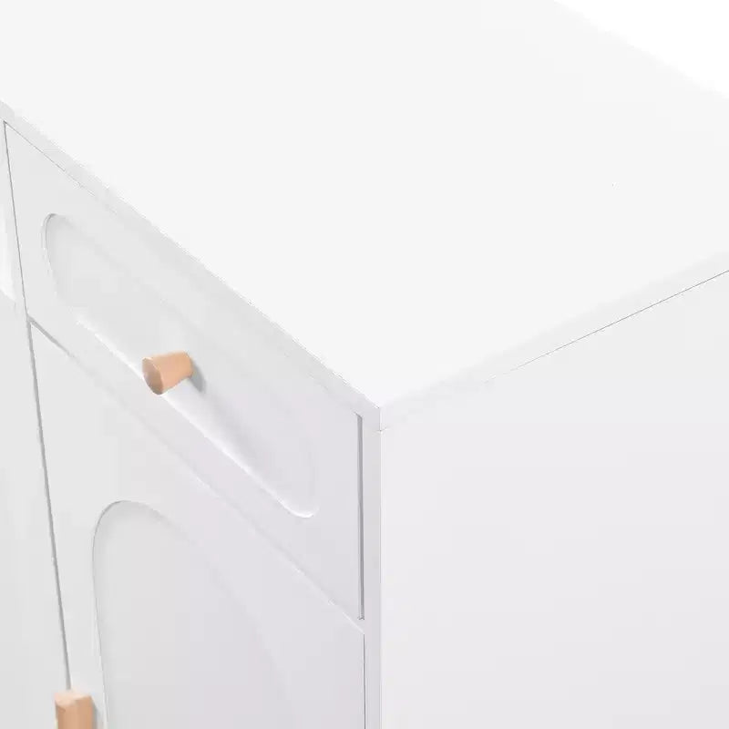 Meuble à chaussures élégant avec portes cintrées et tiroir, buffet de rangement avec étagères réglables et pieds en bois massif 4B - ModernLuxe