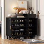 Meuble à chaussures élégant avec portes cintrées et tiroir, buffet de rangement avec étagères réglables et pieds en bois massif 4B - ModernLuxe