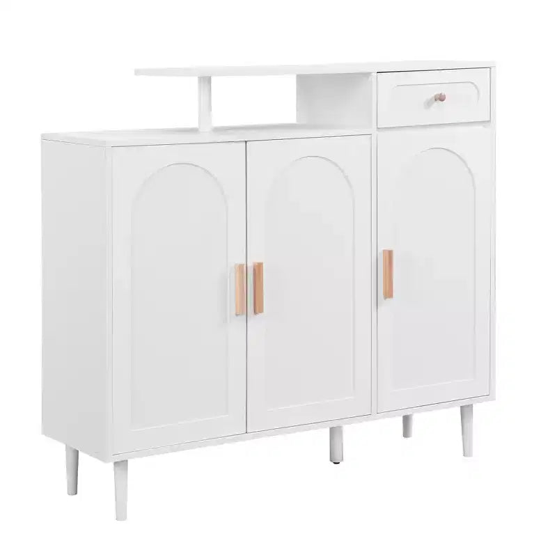 Meuble à chaussures élégant avec portes cintrées et tiroir, buffet de rangement avec étagères réglables et pieds en bois massif 4B - ModernLuxe