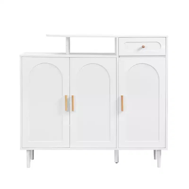 Meuble à chaussures élégant avec portes cintrées et tiroir, buffet de rangement avec étagères réglables et pieds en bois massif 4B - ModernLuxe