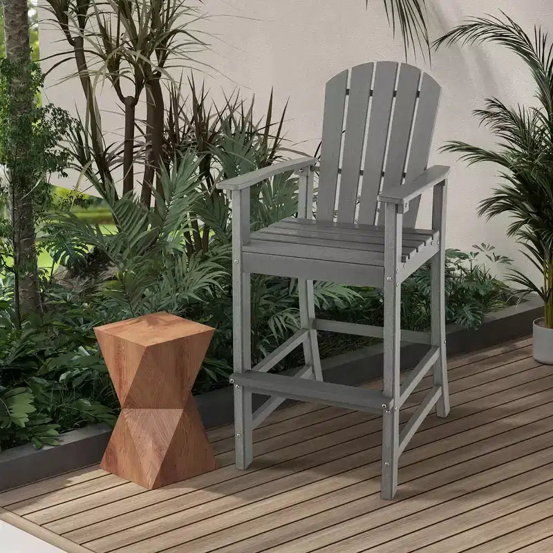 Costway Tabouret de bar d'extérieur en PEHD, Chaise haute de patio, Accoudoirs, Repose-pieds, Tous temps Bleu marine/Turquoise/Gris/Noir