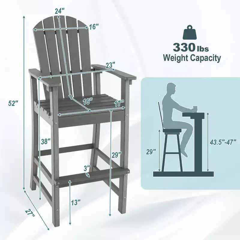 Costway Tabouret de bar d'extérieur en PEHD, Chaise haute de patio, Accoudoirs, Repose-pieds, Tous temps Bleu marine/Turquoise/Gris/Noir