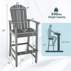 Costway Tabouret de bar d'extérieur en PEHD, Chaise haute de patio, Accoudoirs, Repose-pieds, Tous temps Bleu marine/Turquoise/Gris/Noir