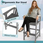 Costway Tabouret de bar d'extérieur en PEHD, Chaise haute de patio, Accoudoirs, Repose-pieds, Tous temps Bleu marine/Turquoise/Gris/Noir