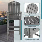 Costway Tabouret de bar d'extérieur en PEHD, Chaise haute de patio, Accoudoirs, Repose-pieds, Tous temps Bleu marine/Turquoise/Gris/Noir