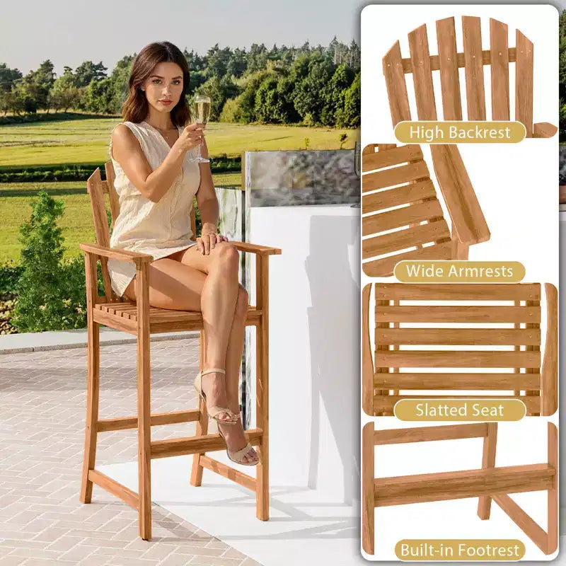 Costway Tabouret de bar d'extérieur en PEHD, Chaise haute de patio, Accoudoirs, Repose-pieds, Tous temps Bleu marine/Turquoise/Gris/Noir