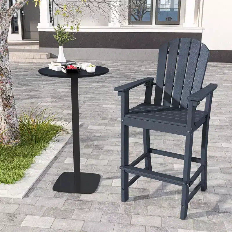 Costway Tabouret de bar d'extérieur en PEHD, Chaise haute de patio, Accoudoirs, Repose-pieds, Tous temps Bleu marine/Turquoise/Gris/Noir