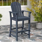 Costway Tabouret de bar d'extérieur en PEHD, Chaise haute de patio, Accoudoirs, Repose-pieds, Tous temps Bleu marine/Turquoise/Gris/Noir