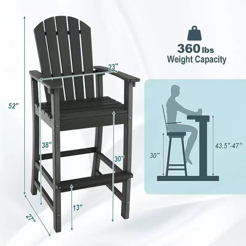 Costway Tabouret de bar d'extérieur en PEHD, Chaise haute de patio, Accoudoirs, Repose-pieds, Tous temps Bleu marine/Turquoise/Gris/Noir