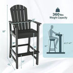 Costway Tabouret de bar d'extérieur en PEHD, Chaise haute de patio, Accoudoirs, Repose-pieds, Tous temps Bleu marine/Turquoise/Gris/Noir