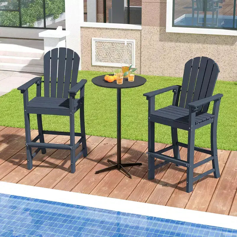 Costway Tabouret de bar d'extérieur en PEHD, Chaise haute de patio, Accoudoirs, Repose-pieds, Tous temps Bleu marine/Turquoise/Gris/Noir