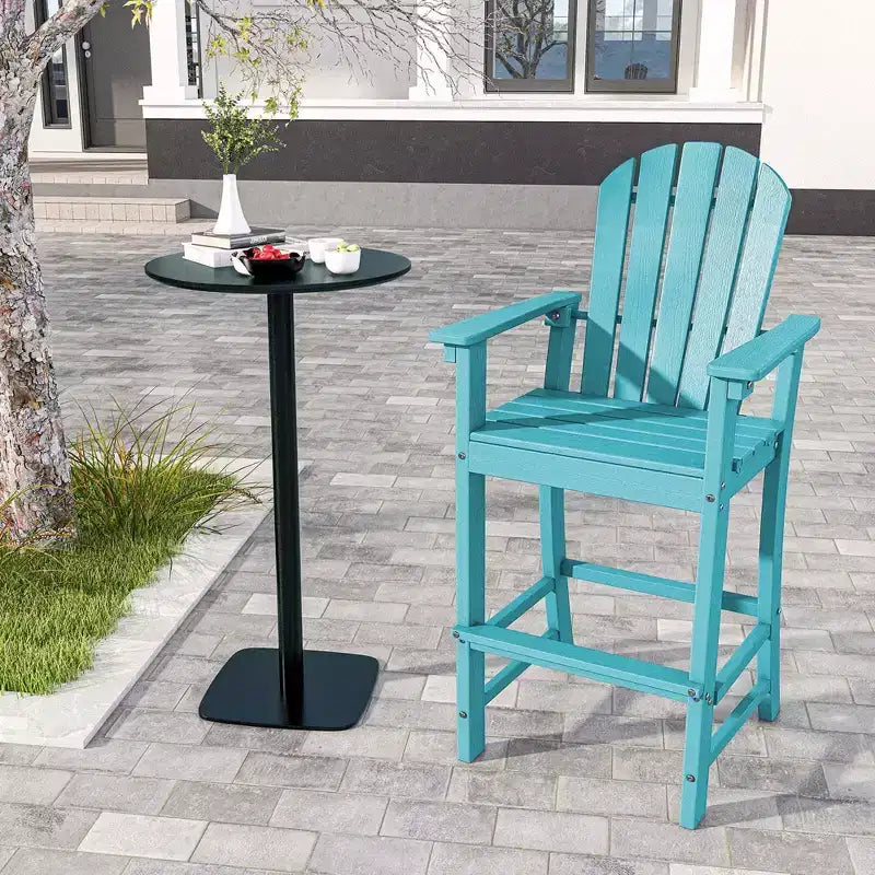 Costway Tabouret de bar d'extérieur en PEHD, Chaise haute de patio, Accoudoirs, Repose-pieds, Tous temps Bleu marine/Turquoise/Gris/Noir
