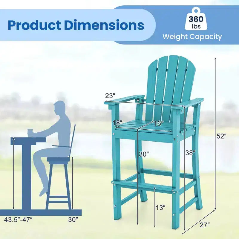 Costway Tabouret de bar d'extérieur en PEHD, Chaise haute de patio, Accoudoirs, Repose-pieds, Tous temps Bleu marine/Turquoise/Gris/Noir