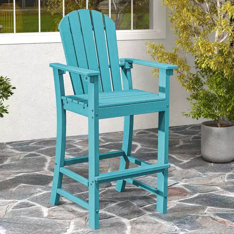 Costway Tabouret de bar d'extérieur en PEHD, Chaise haute de patio, Accoudoirs, Repose-pieds, Tous temps Bleu marine/Turquoise/Gris/Noir