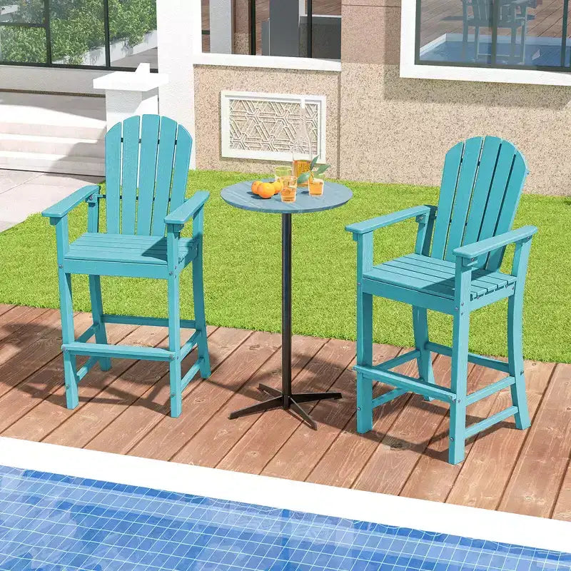Costway Tabouret de bar d'extérieur en PEHD, Chaise haute de patio, Accoudoirs, Repose-pieds, Tous temps Bleu marine/Turquoise/Gris/Noir