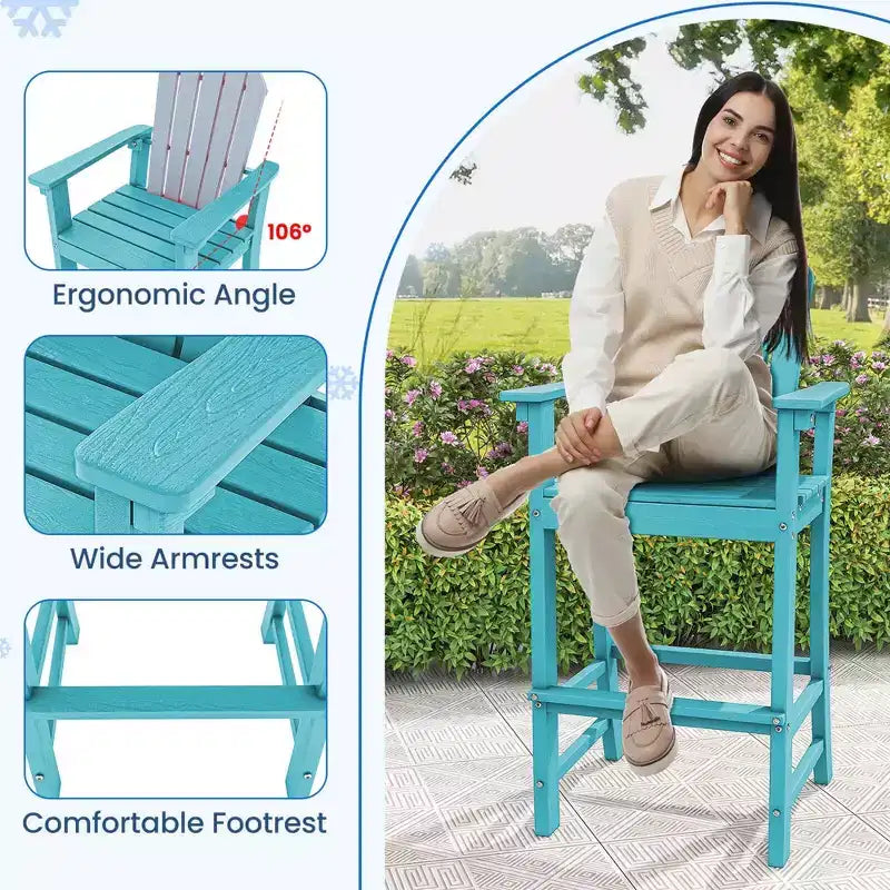Costway Tabouret de bar d'extérieur en PEHD, Chaise haute de patio, Accoudoirs, Repose-pieds, Tous temps Bleu marine/Turquoise/Gris/Noir