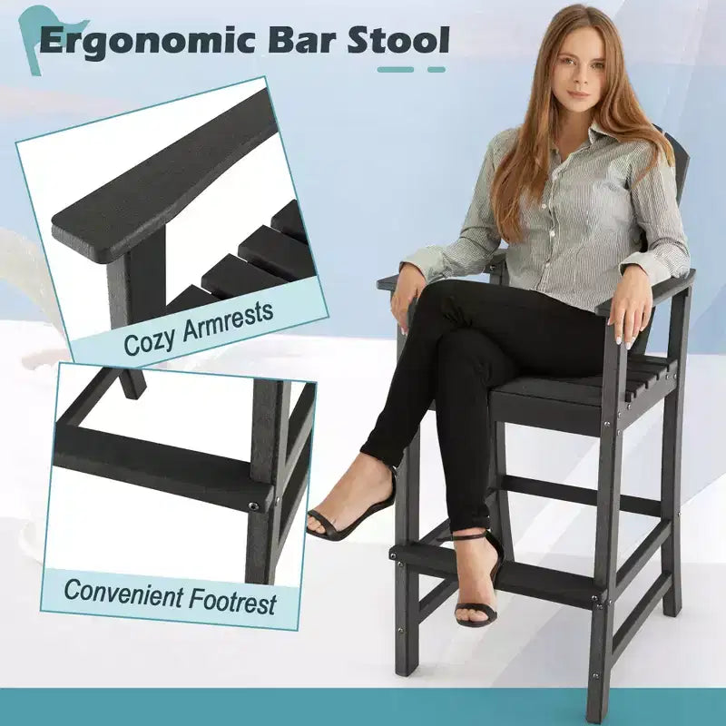 Costway Tabouret de bar d'extérieur en PEHD, Chaise haute de patio, Accoudoirs, Repose-pieds, Tous temps Bleu marine/Turquoise/Gris/Noir