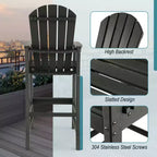 Costway Tabouret de bar d'extérieur en PEHD, Chaise haute de patio, Accoudoirs, Repose-pieds, Tous temps Bleu marine/Turquoise/Gris/Noir