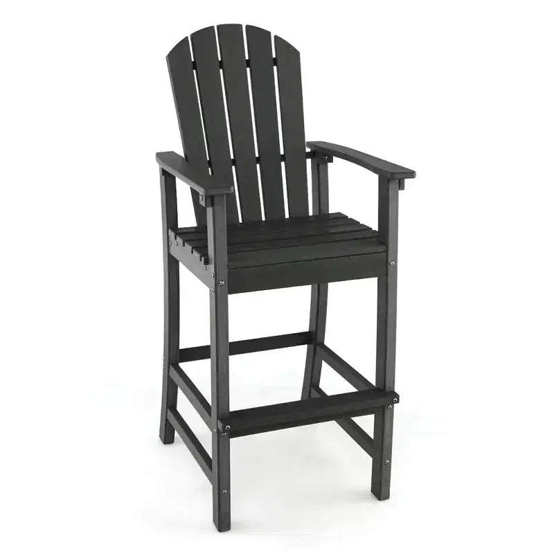 Costway Outdoor HDPE Bar Height Stool Patio Tall Chair Armrest Footrest All Weather Navy/Turquoise/Grey/Black