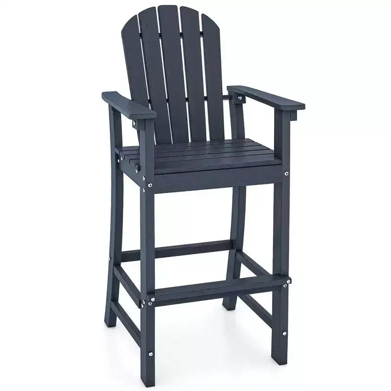 Costway Tabouret de bar d'extérieur en PEHD, Chaise haute de patio, Accoudoirs, Repose-pieds, Tous temps Bleu marine/Turquoise/Gris/Noir