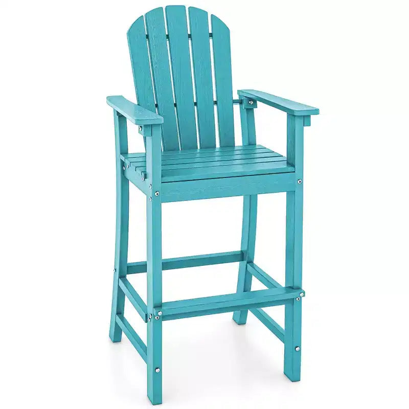 Costway Tabouret de bar d'extérieur en PEHD, Chaise haute de patio, Accoudoirs, Repose-pieds, Tous temps Bleu marine/Turquoise/Gris/Noir