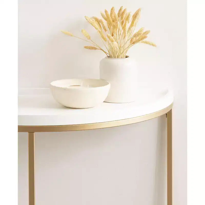 Table console demi-cercle Kate and Laurel Dorrah, 28x14x30, Blanc