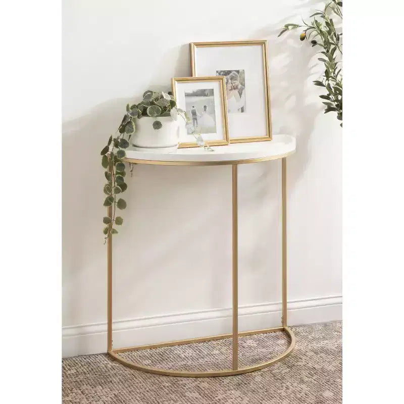Table console demi-cercle Kate and Laurel Dorrah, 28x14x30, Blanc