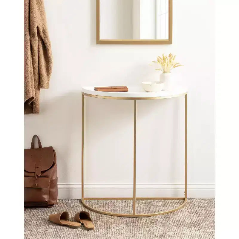 Table console demi-cercle Kate and Laurel Dorrah, 28x14x30, Blanc
