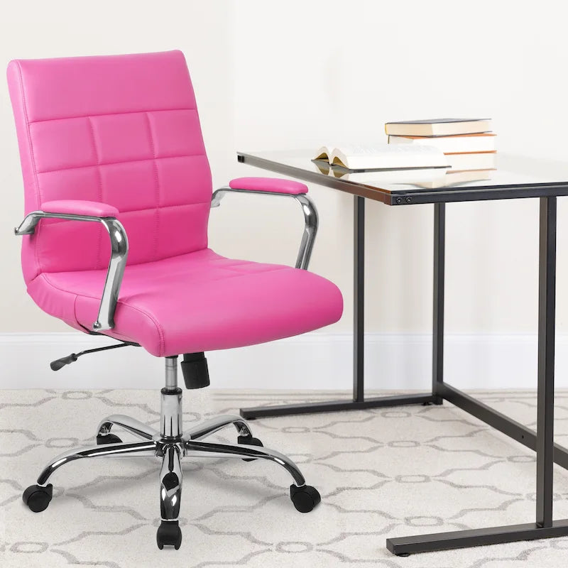 Fauteuil de bureau de direction pivotant en chrome et vinyle à dossier mi-haut