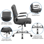 Fauteuil de bureau de direction pivotant en chrome et vinyle à dossier mi-haut