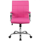 Fauteuil de bureau de direction pivotant en chrome et vinyle à dossier mi-haut