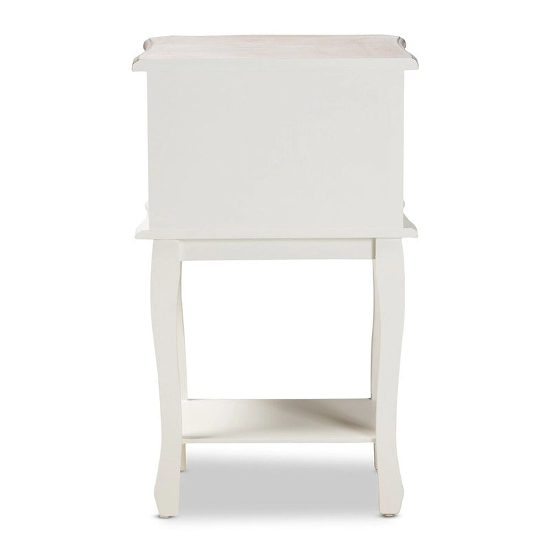 Table d'appoint en bois à 2 tiroirs, finition bicolore blanc et chêne, style chalet français ancien