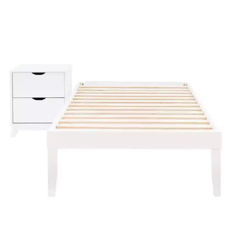 Lit plateforme jumeau et table de chevet Powell Pensy