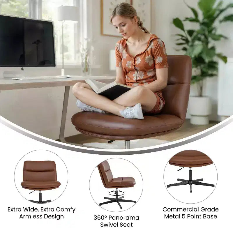 Chaise de bureau pivotante à dossier mi-haut et rembourrée sans accoudoirs Flash Furniture Chloe avec réglage de la hauteur et base en métal
