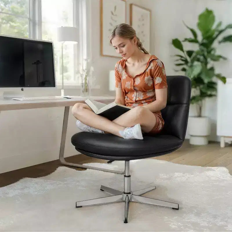 Chaise de bureau pivotante à dossier mi-haut et rembourrée sans accoudoirs Flash Furniture Chloe avec réglage de la hauteur et base en métal