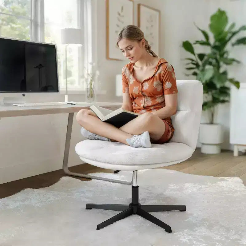 Chaise de bureau pivotante à dossier mi-haut et rembourrée sans accoudoirs Flash Furniture Chloe avec réglage de la hauteur et base en métal
