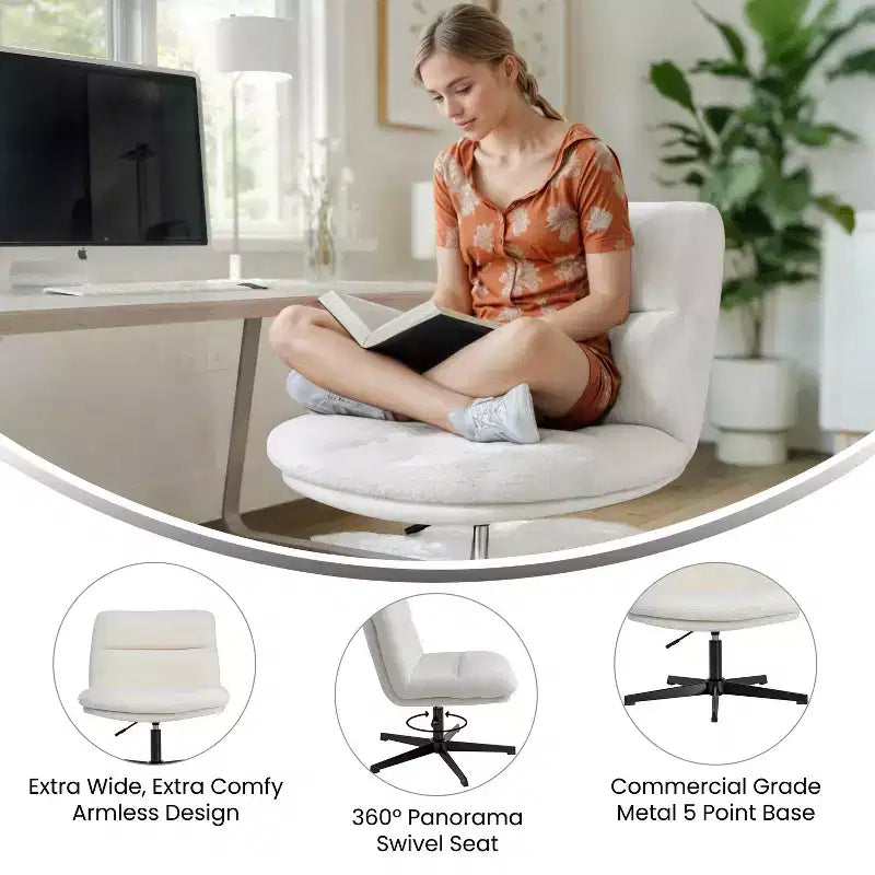 Chaise de bureau pivotante à dossier mi-haut et rembourrée sans accoudoirs Flash Furniture Chloe avec réglage de la hauteur et base en métal