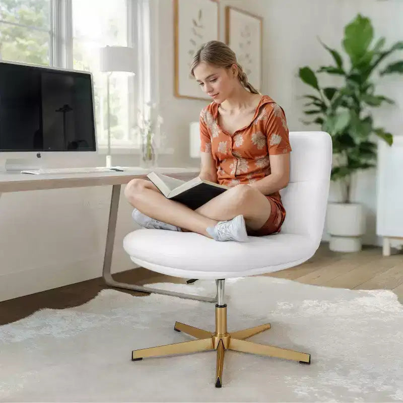 Chaise de bureau pivotante à dossier mi-haut et rembourrée sans accoudoirs Flash Furniture Chloe avec réglage de la hauteur et base en métal