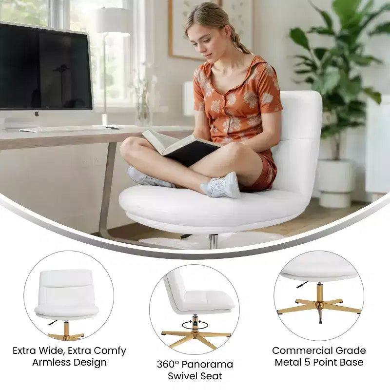 Chaise de bureau pivotante à dossier mi-haut et rembourrée sans accoudoirs Flash Furniture Chloe avec réglage de la hauteur et base en métal