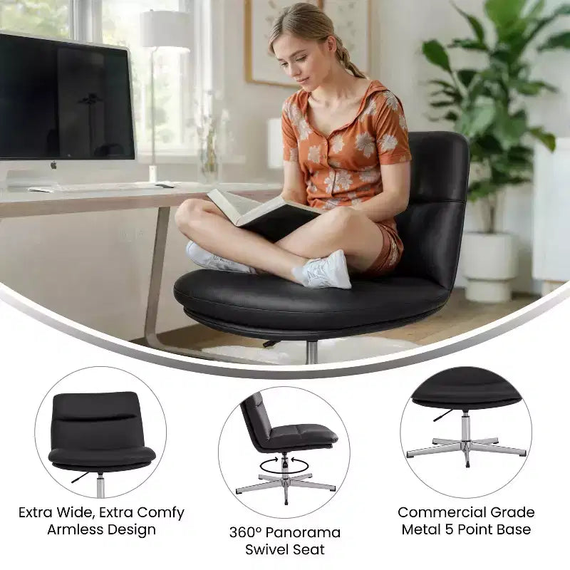 Chaise de bureau pivotante à dossier mi-haut et rembourrée sans accoudoirs Flash Furniture Chloe avec réglage de la hauteur et base en métal