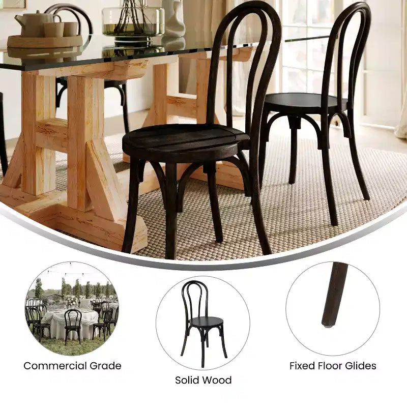 Flash Furniture Betsy Chaise de salle à manger empilable en bois massif de style Thonet de qualité commerciale – Lot de 2