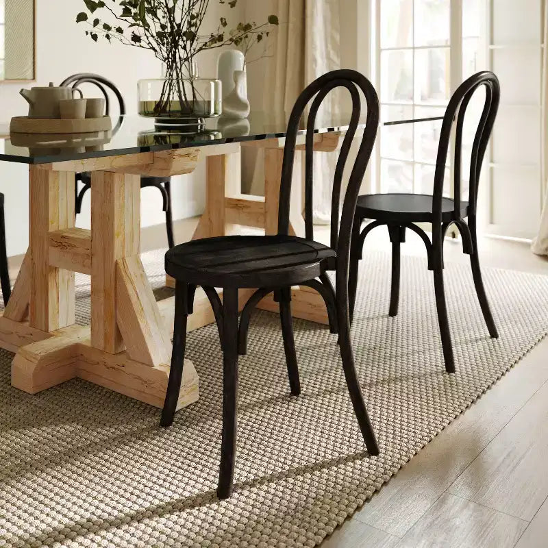 Flash Furniture Betsy Chaise de salle à manger empilable en bois massif de style Thonet de qualité commerciale – Lot de 2