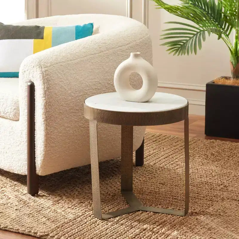 Table d'appoint ronde Triss - ACC4617A - Marbre blanc/Laiton antique - Safavieh