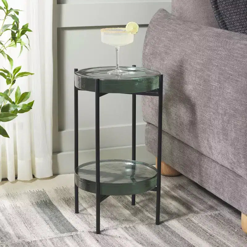 Table d'appoint en verre Noham - ACC5502A - Clair/Noir - Safavieh