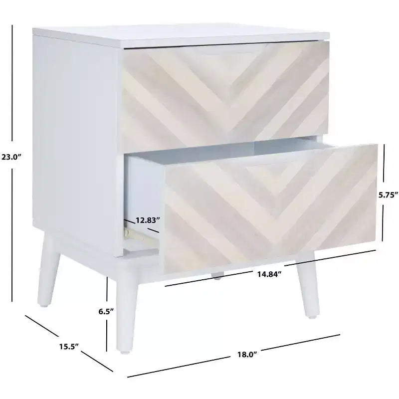 Table de chevet Tay à 2 tiroirs avec motif - NST5011 - Blanc délavé - Safavieh