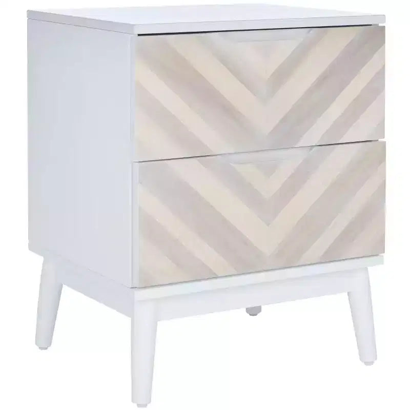 Table de chevet Tay à 2 tiroirs avec motif - NST5011 - Blanc délavé - Safavieh