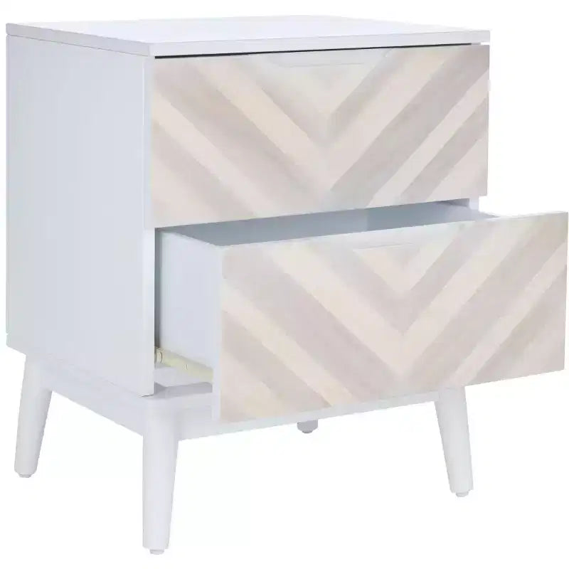 Table de chevet Tay à 2 tiroirs avec motif - NST5011 - Blanc délavé - Safavieh