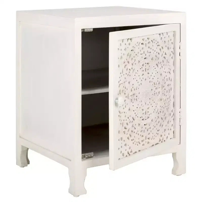 Table de chevet Raura 2 étagères 1 porte - NST5303 - Blanc patiné - Safavieh