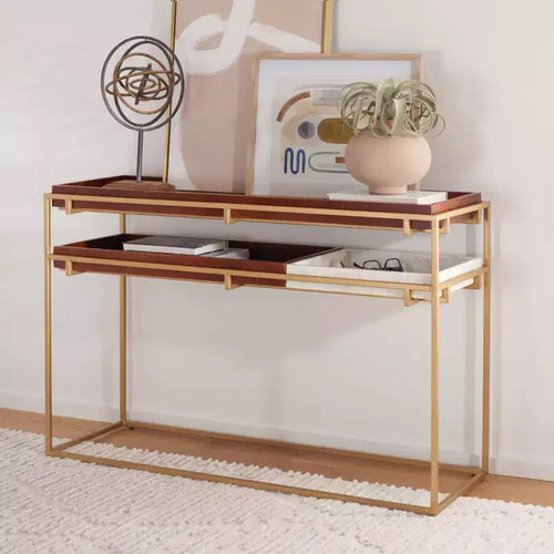 Console Akari en marbre - CNS3700A - Marron/Blanc - Safavieh