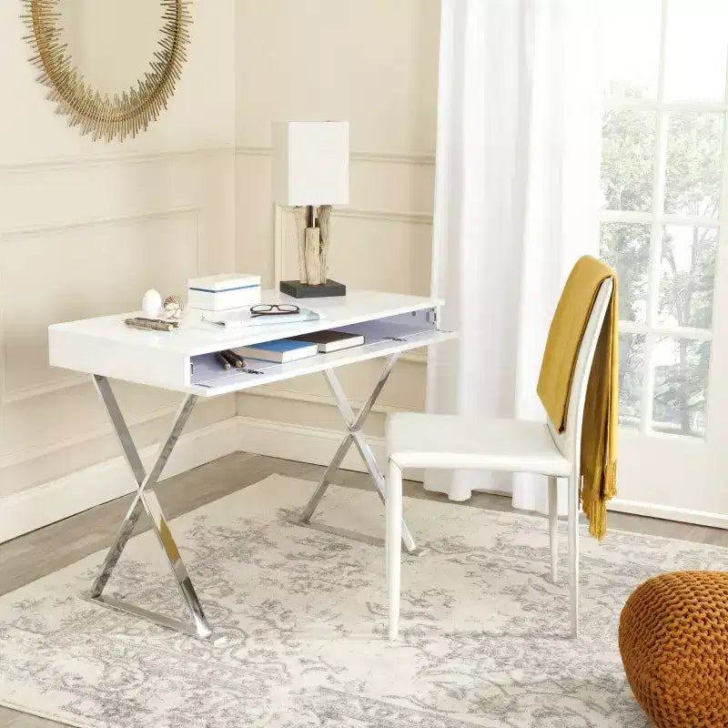 Bureau Gordon - FOX2217 - Blanc/Chrome - Safavieh Couture